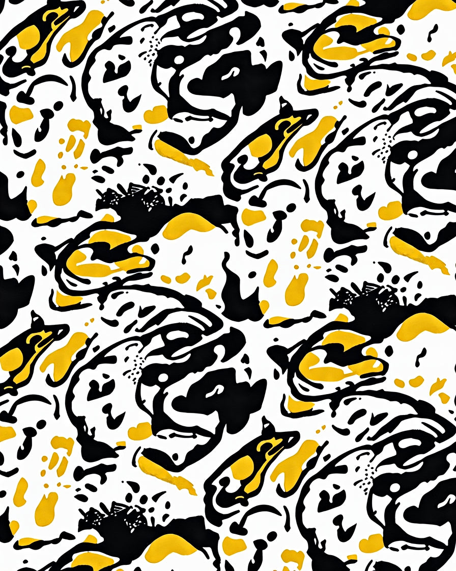 Abstract Black Yellow Animalistic Pattern Rug