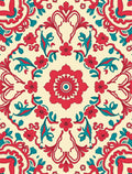 Red Teal Floral Symmetry Rug