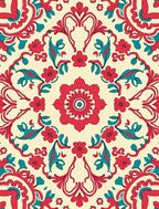 Red Teal Floral Symmetry Rug