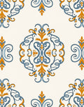 Intricate Blue and Gold Damask Rug