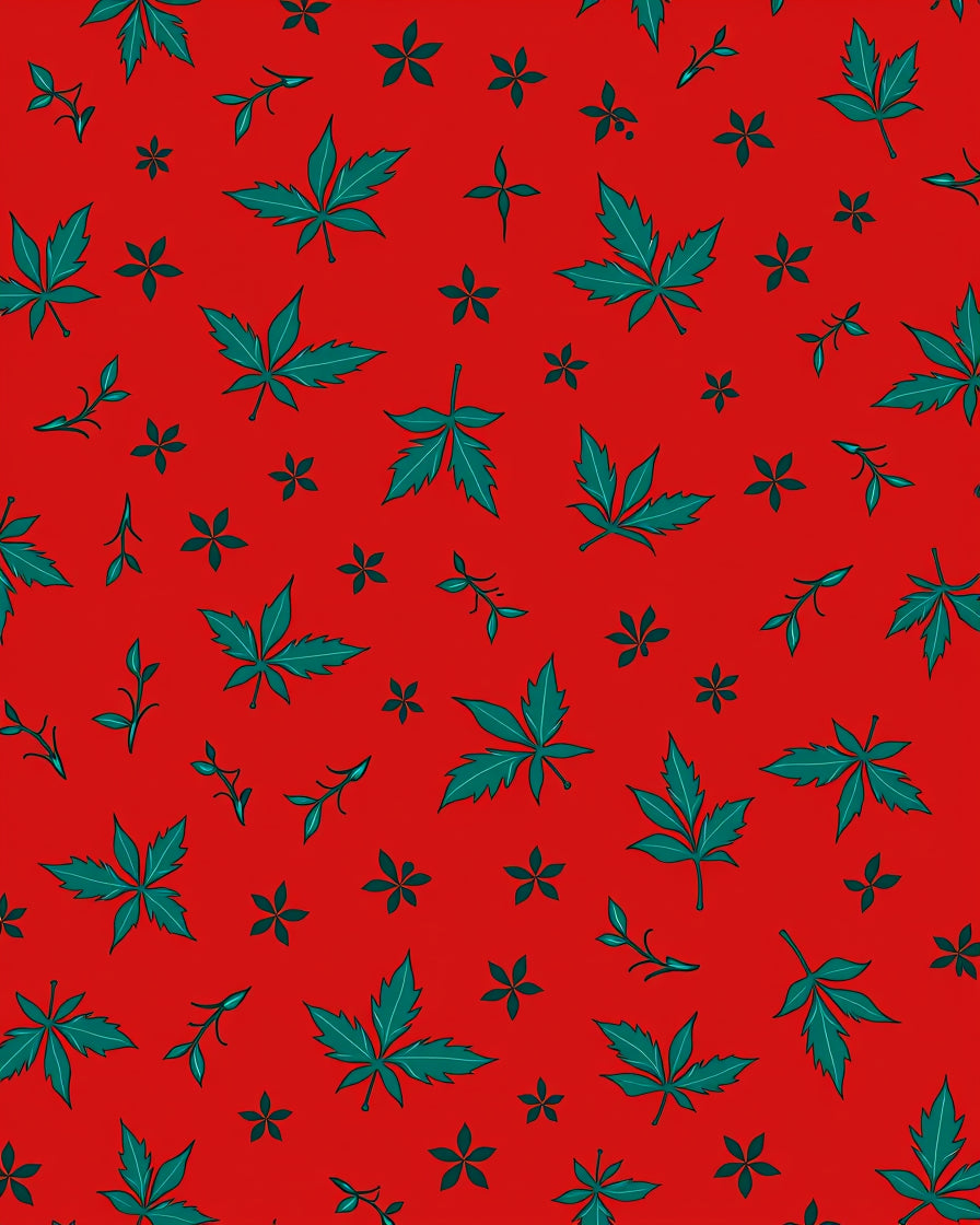 Red Green Leafy Pattern Design Rug