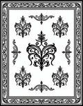 Ornate Black Scrollwork and Floral Pattern Rug