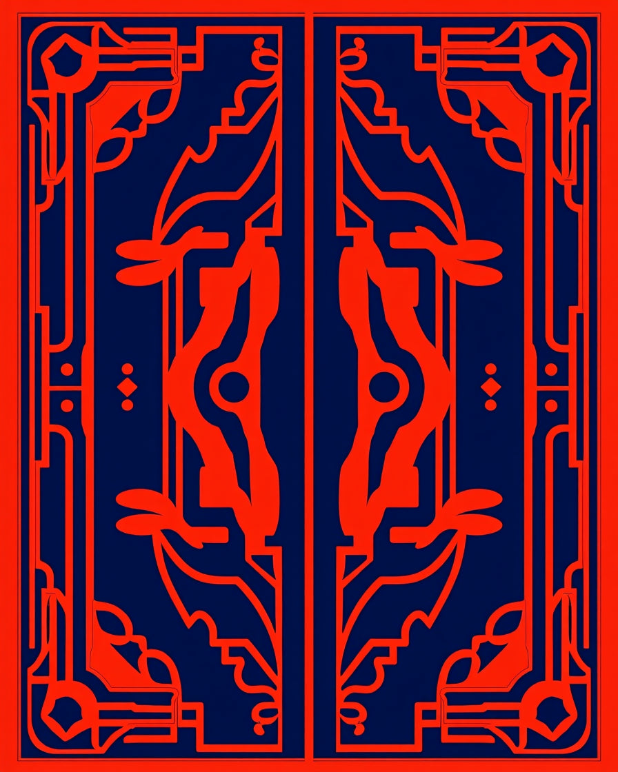 Bold Red On Blue Abstract Pattern Rug