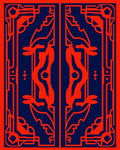 Bold Red On Blue Abstract Pattern Rug