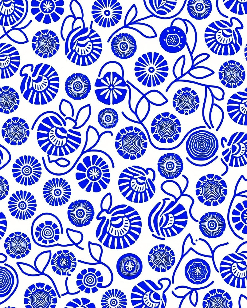 Blue Whimsical Floral Swirl Rug