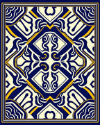 Ornate Blue Yellow Geometric Pattern Rug