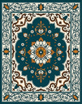 Ornate Floral Teal Ivory Gold Rug