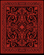 Red Intricate Floral Scroll Pattern Rug
