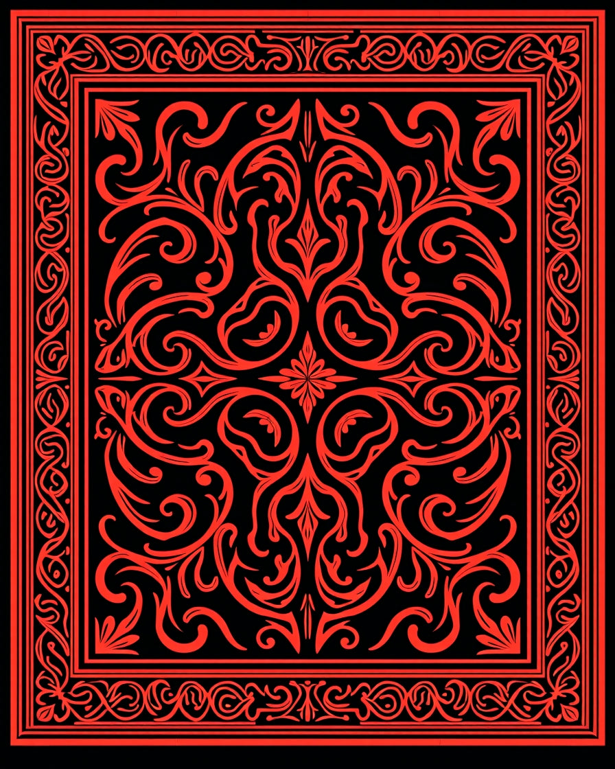Red Intricate Floral Scroll Pattern Rug