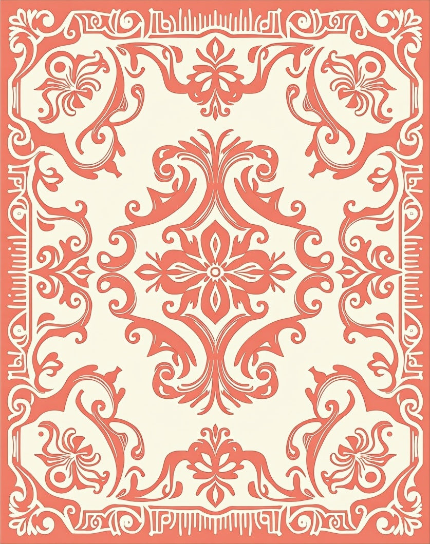 Coral Victorian Floral Art Nouveau Pattern Rug