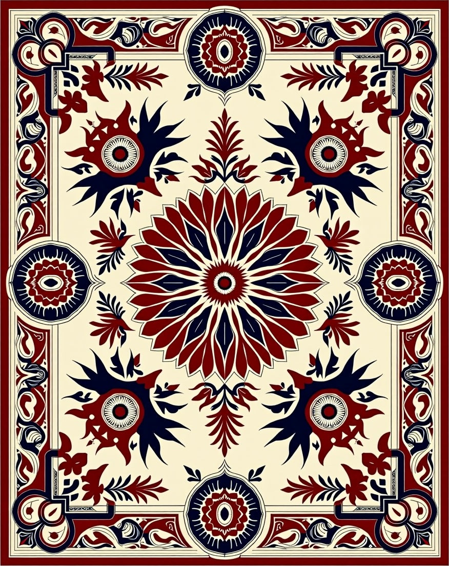 Intricate Floral And Geometric Medallion Design Rug