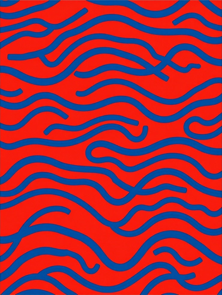 Crimson Blue Wavy Abstract Design Rug
