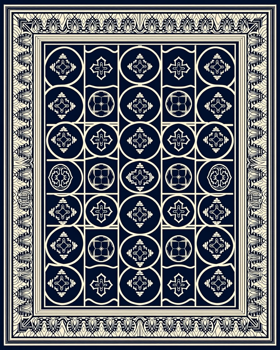 Geometric Pattern With Circular Motifs Rug