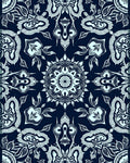 Dark Navy Floral Mandala Pattern Rug