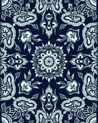 Dark Navy Floral Mandala Pattern Rug