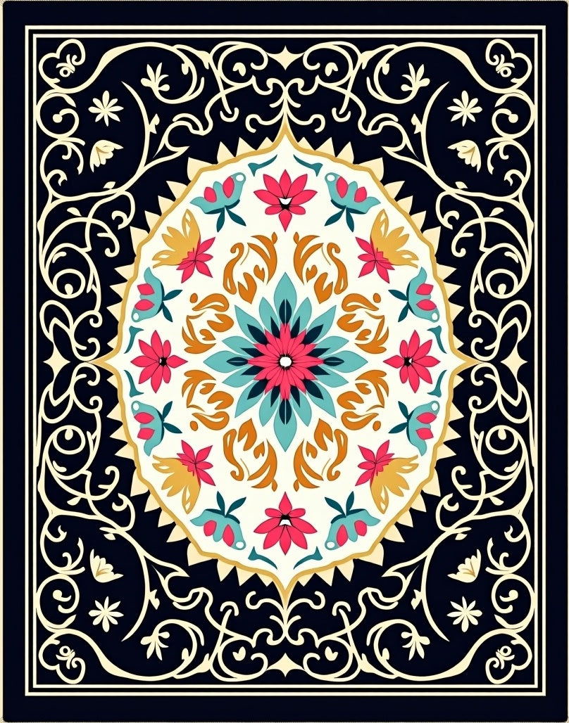 Ornate Floral Mandala Design Rug