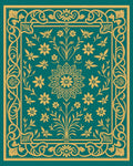 Teal Gold Floral Scroll Vintage Rug