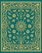 Teal Gold Floral Scroll Vintage Rug