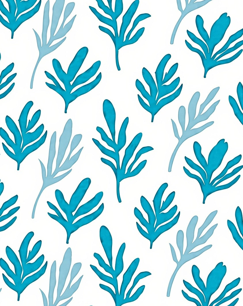 Oceanic Blue Leafy Pattern Rug