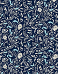 Navy Cream Blue Floral Vine Pattern Rug