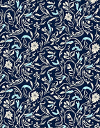 Navy Cream Blue Floral Vine Pattern Rug
