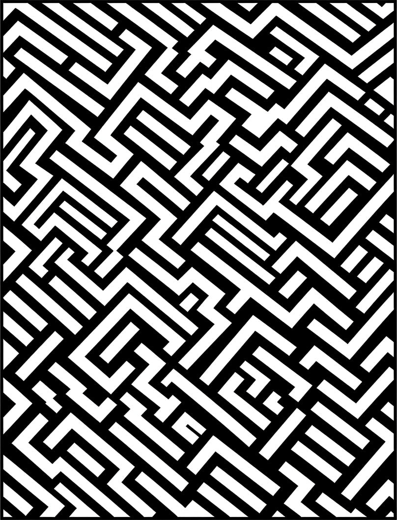 Abstract Black 2 White Maze Design Rug
