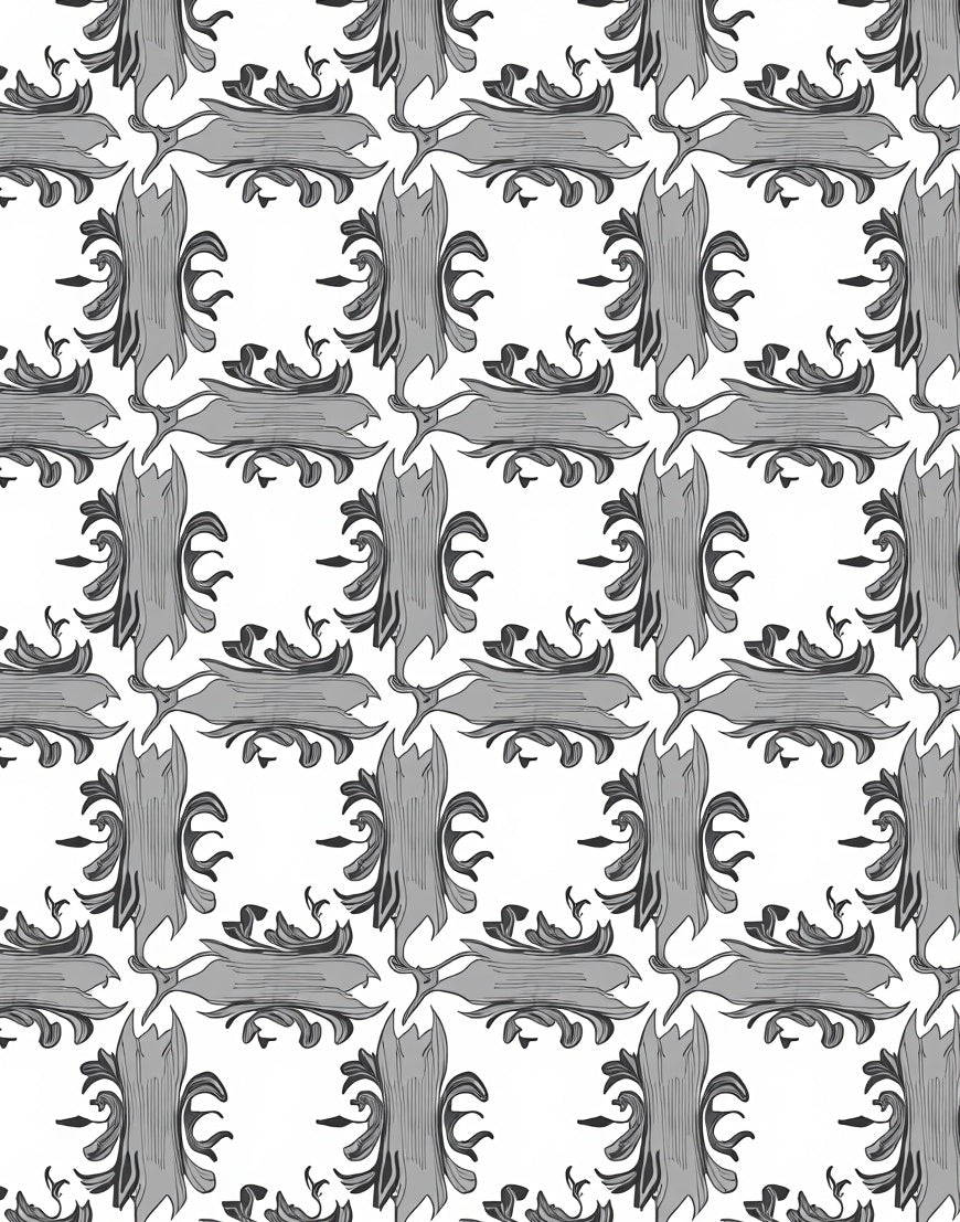 Ornate Grey Scrollwork Pattern Rug