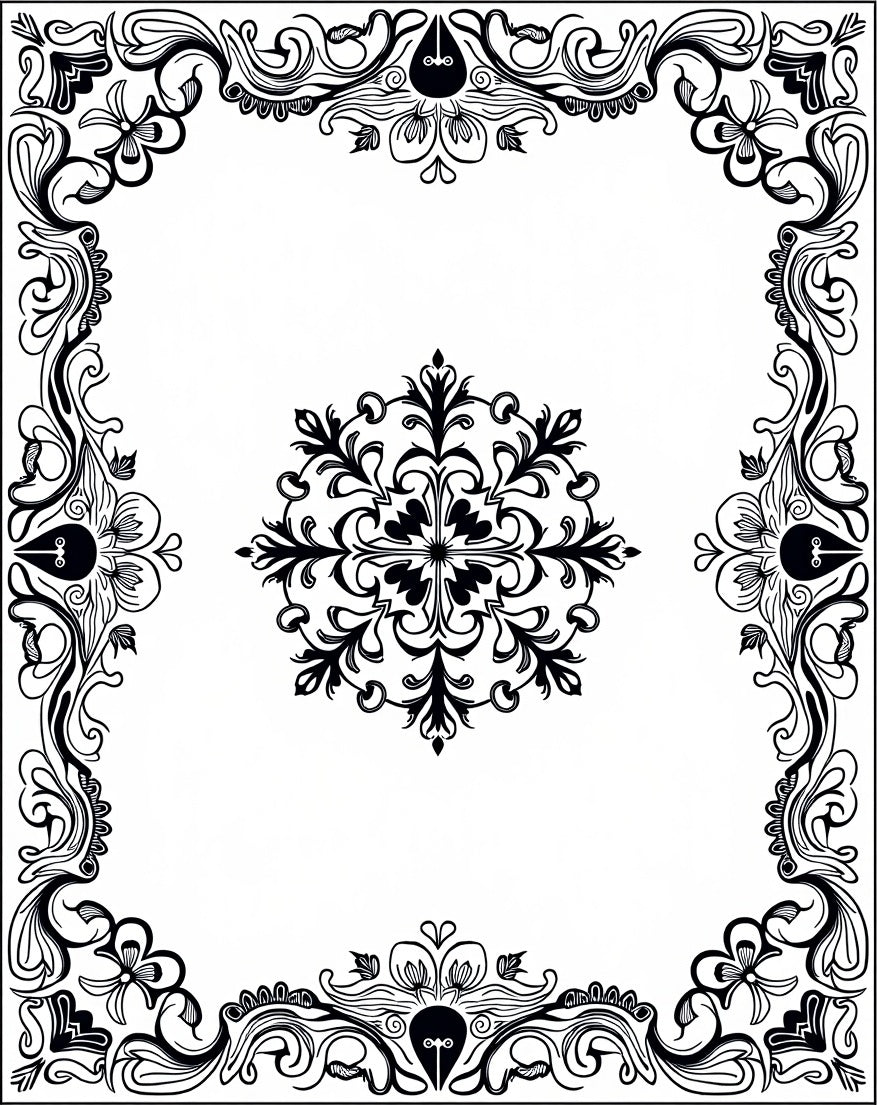 Ornate Black Floral Scrollwork Design Rug
