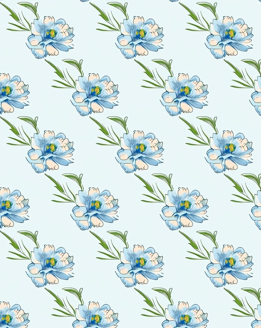 Charming Blue Floral Pattern Rug