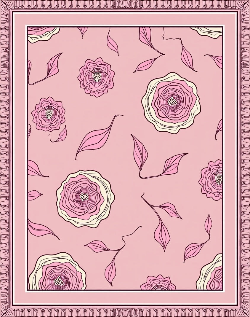 Rosy Pink Floral Sketch Meadow Rug