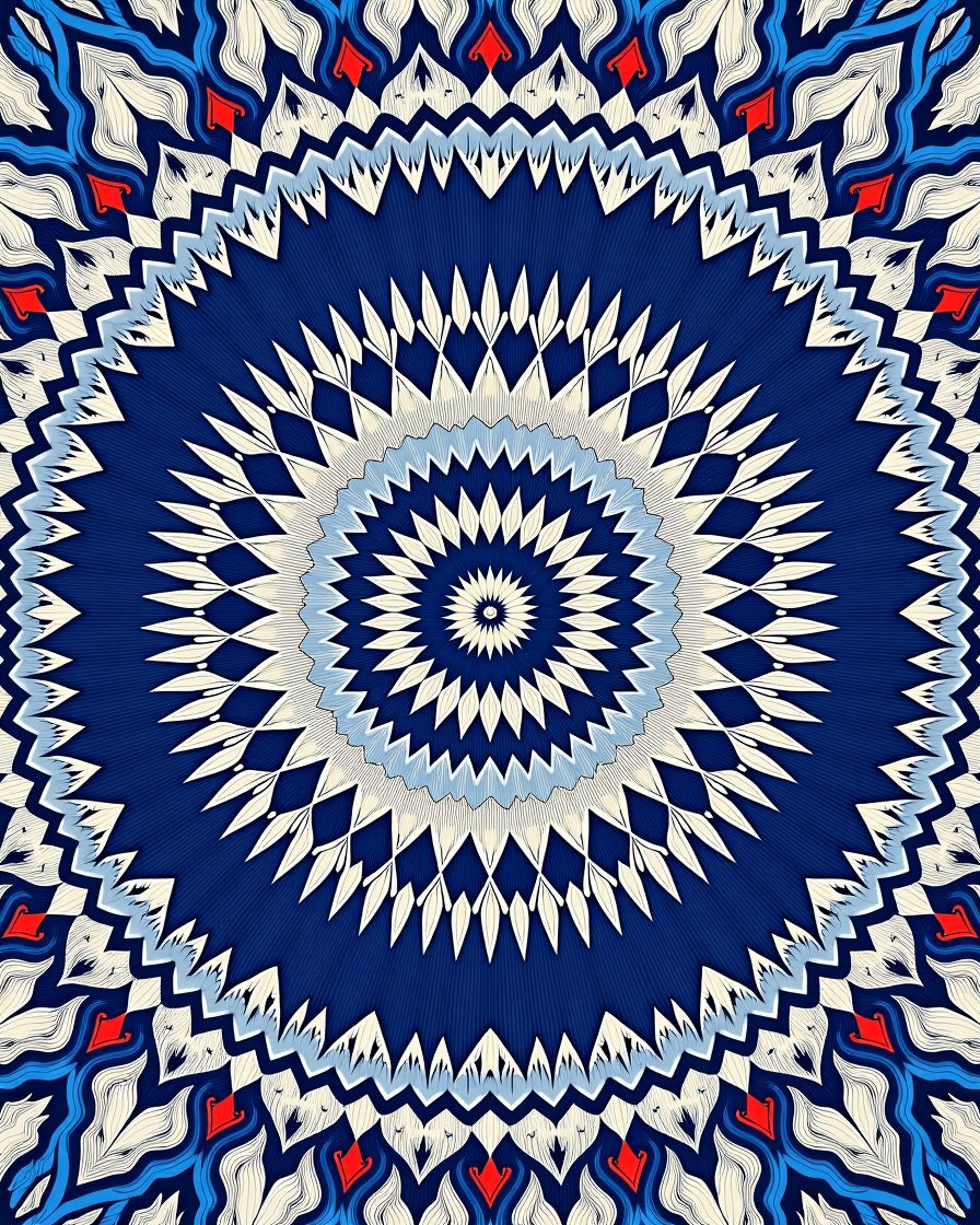 Intricate Blue Floral Mandala Design Rug