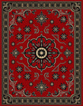 Rich Red Sunburst Floral Pattern Rug