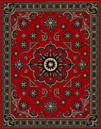 Rich Red Sunburst Floral Pattern Rug