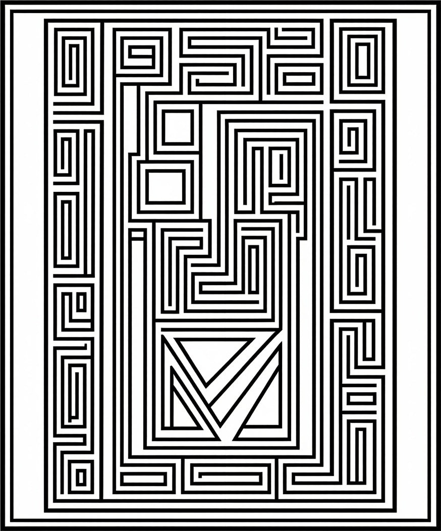 Abstract Maze Geometric Black White Pattern Rug