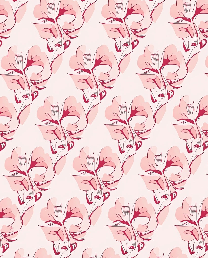 Ethereal Pink Floral Sketch Pattern Rug