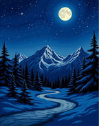 Midnight Mountain Scene With River Rug
