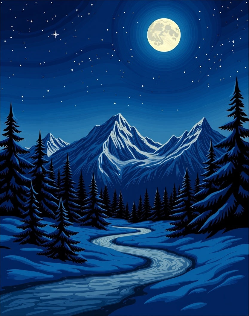 Midnight Mountain Scene With River Rug