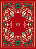 Red Christmas Poinsettia Snowman Border Rug