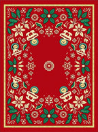 Red Christmas Poinsettia Snowman Border Rug