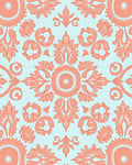 Coral Aqua Floral Damask Design Rug