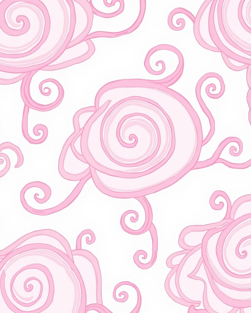 Pink Swirl Floral Abstract Art Rug