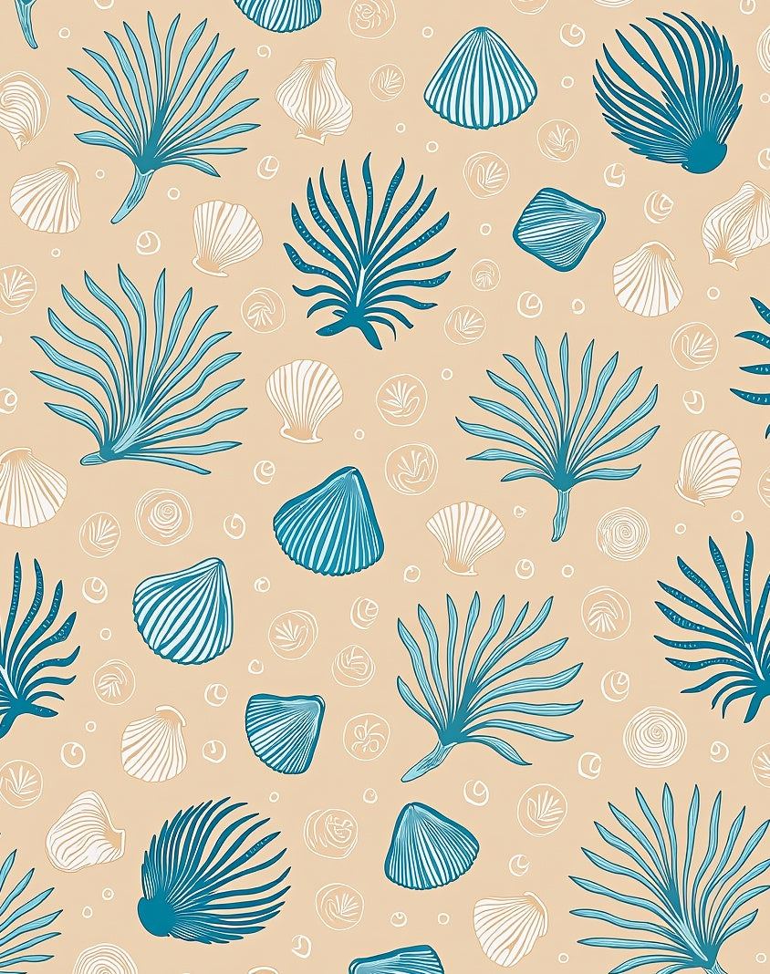 Coastal Seashell Palm Leaf Pattern Rug