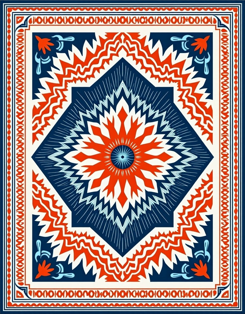 Bold Geometric Starburst Mandala Rug