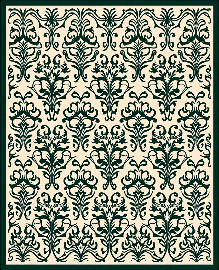 Dark Green Vintage Floral Pattern Rug