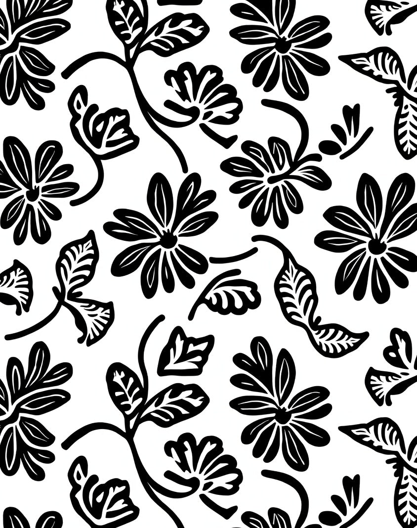 Bold Black Floral Pattern Rug