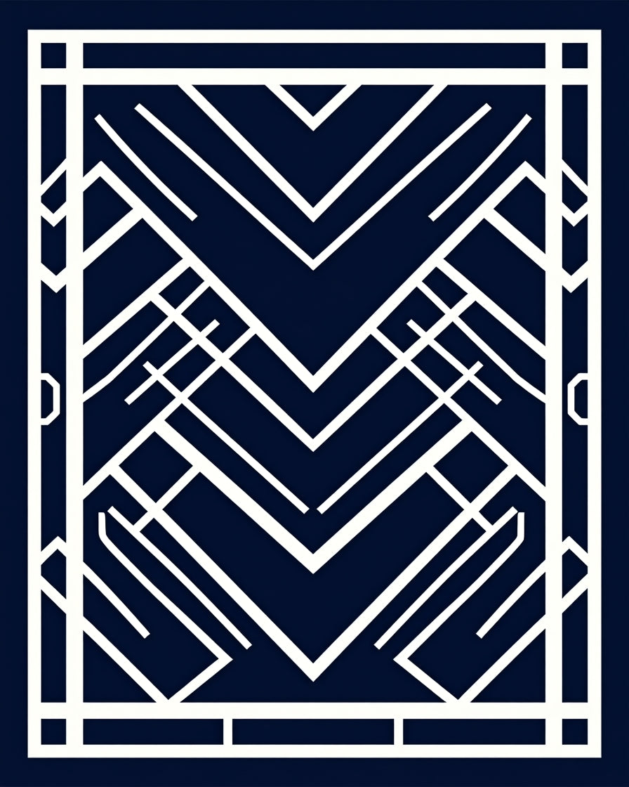 Art Deco White Geometric Pattern Rug