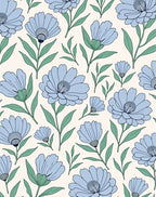 Delicate Blue Floral Pattern Arrangement Rug