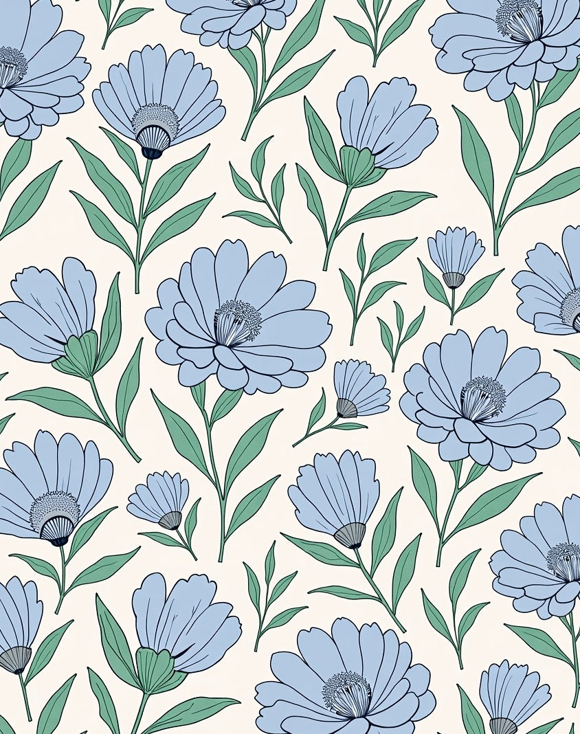 Delicate Blue Floral Pattern Arrangement Rug