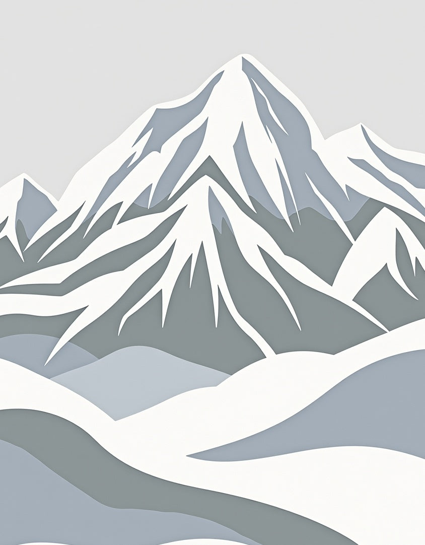 Stylized Snow-Capped Mountain Landscape Rug