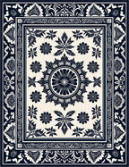 Floral Medallion Leaf Pattern Rug